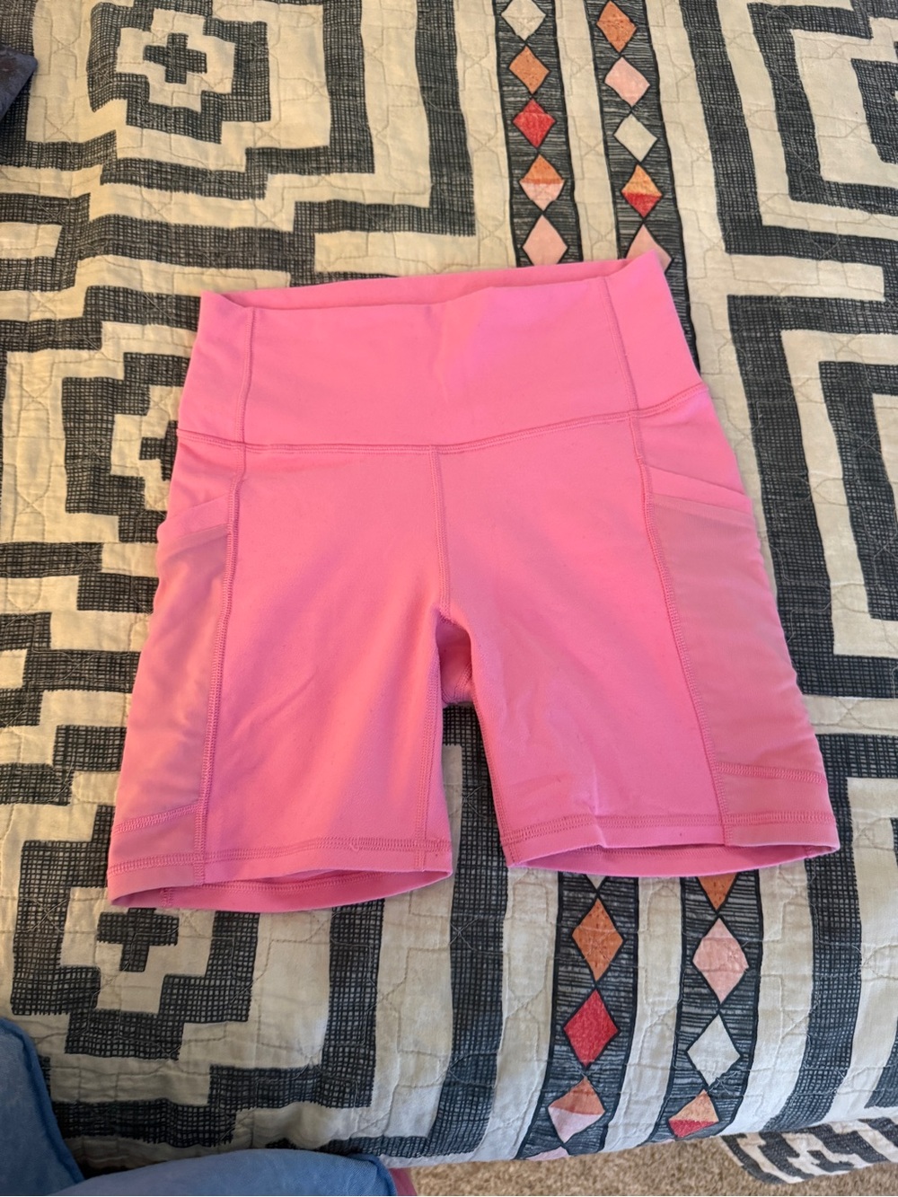 Fabletics Pink High-Rise Bike Shorts with pockets